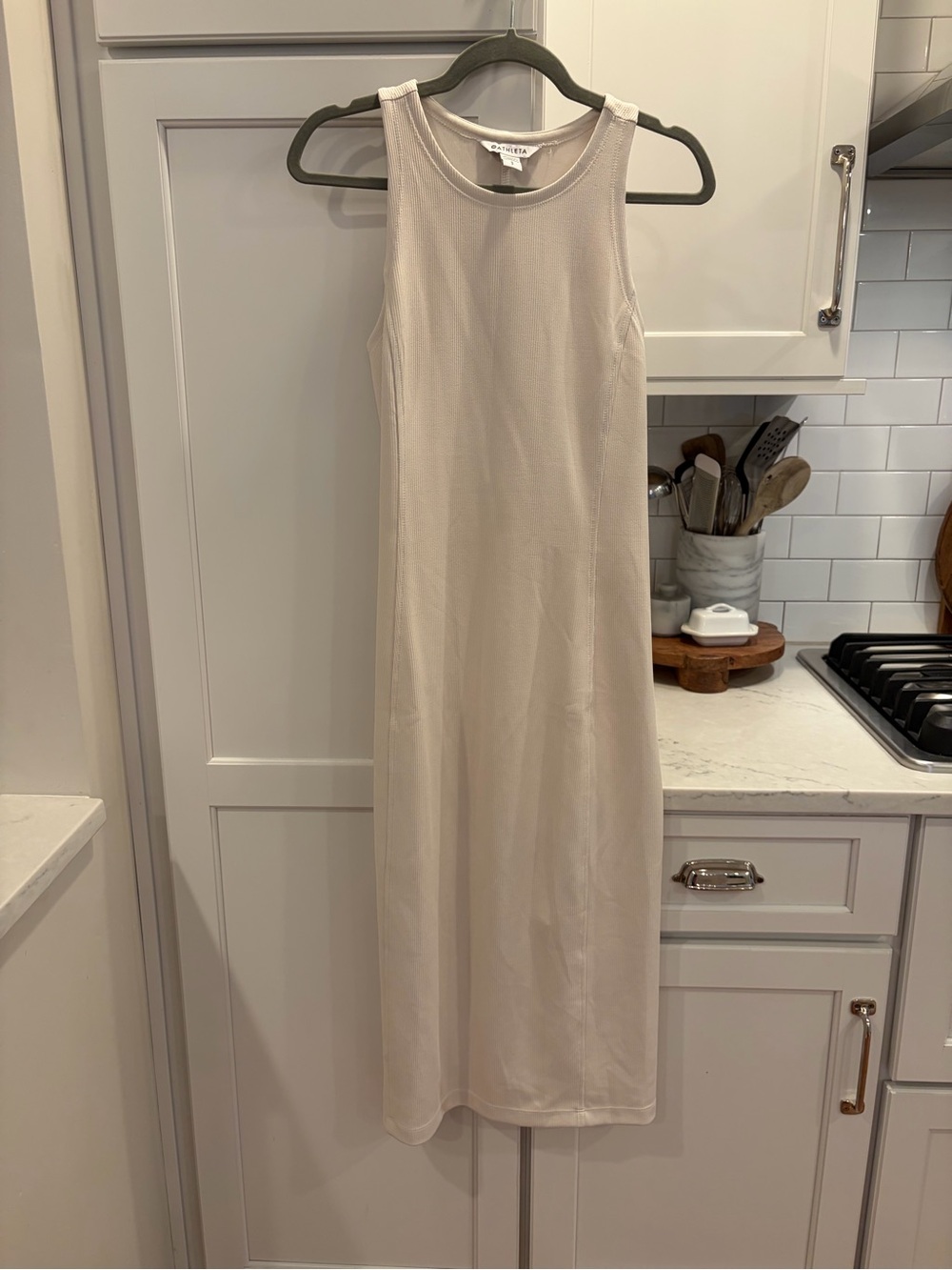 Athleta Sleeveless Ribbed Tank Dress in Light Beige